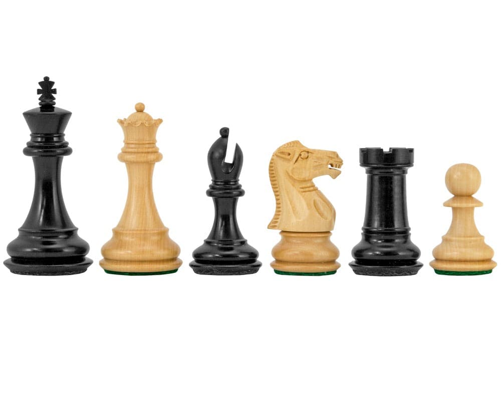 Highclere Series Ebony Staunton Chess Pieces - black and natural 3-inch detailed chessmen including king, queen, bishop, knight, rook, pawn