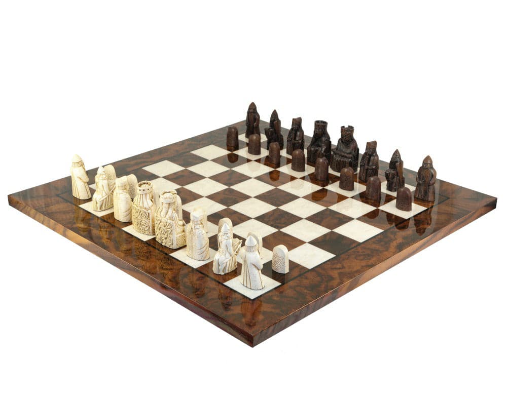 The Isle Of Lewis Italian Briarwood Chess Set featuring luxurious British-made chessmen on a beautiful Italian Briarwood chessboard.