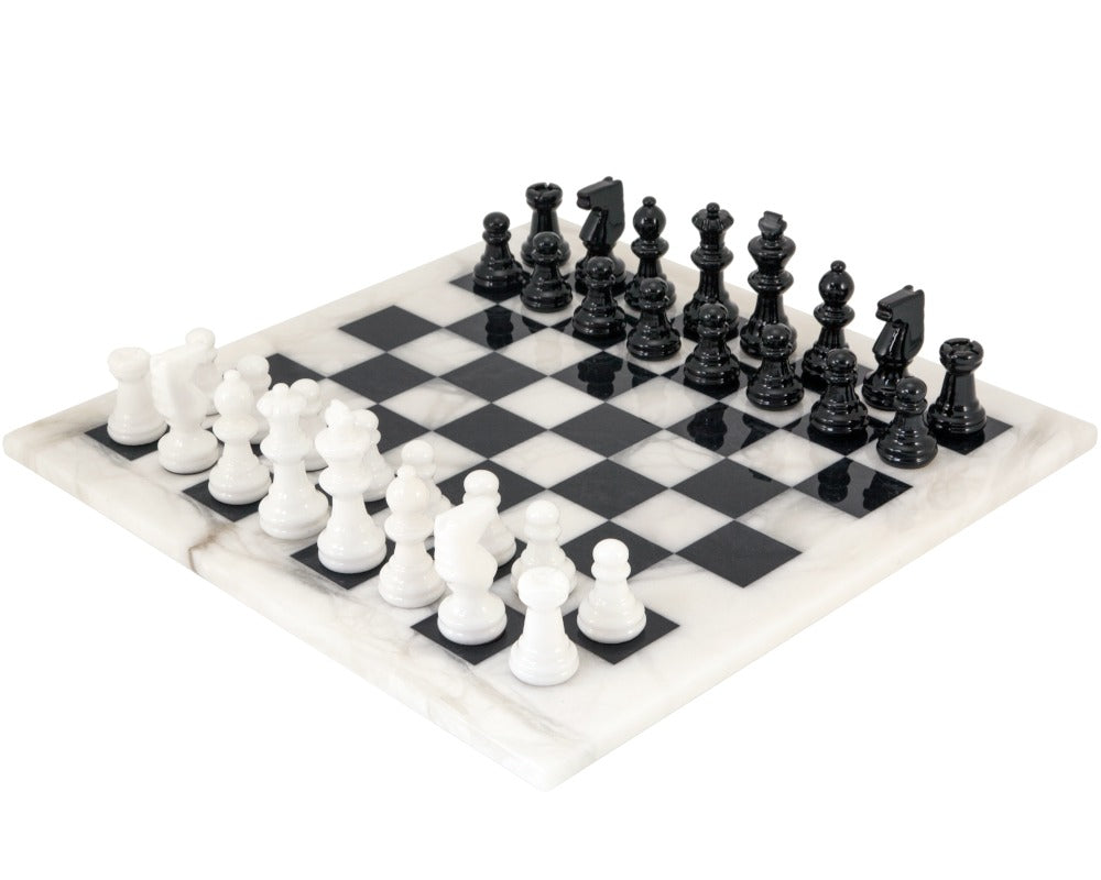 Jeu d'échecs en albâtre noir et blanc 14.5 Inches