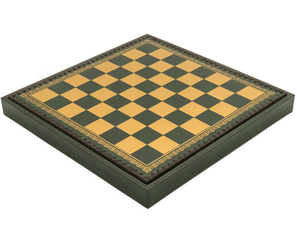 Italian Verde 13.75 Inch Backgammon and Chess Set with Dark Green and Gold Leatherette Board.