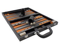 Italfama — Jeu de backgammon pliant en similicuir noir et orange