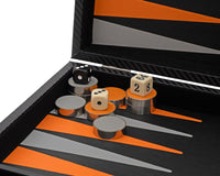 Italfama — Jeu de backgammon pliant en similicuir noir et orange