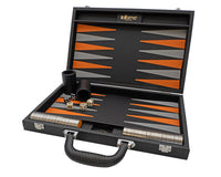 Italfama — Jeu de backgammon pliant en similicuir noir et orange
