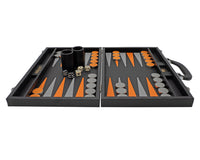 Italfama — Jeu de backgammon pliant en similicuir noir et orange