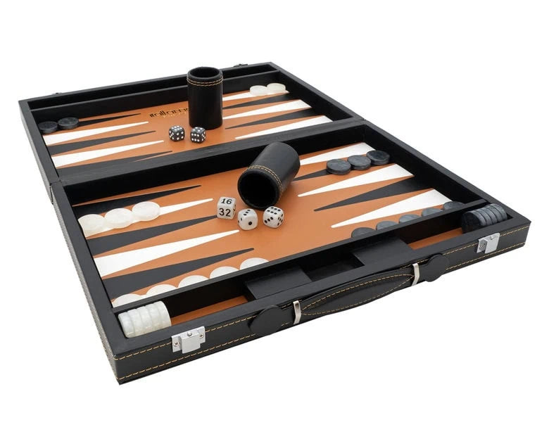 Ensemble de backgammon pliable Italfama en similicuir noir et beige