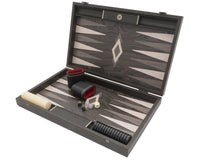 Manopoulos — Jeu de backgammon de luxe en ébène et chêne gris, avec gobelets de backgammon en vinyle de luxe