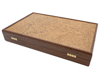 Le Coffret de Backgammon de Luxe Manopoulos en Loupe de Noyer et Wengé avec Gobelets de Luxe