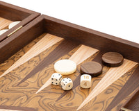Le Coffret de Backgammon de Luxe Manopoulos en Loupe de Noyer et Wengé avec Gobelets de Luxe