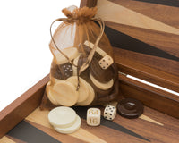 The Manopoulos Walnut Black and Oak Club Large Backgammon Set with Vinyl Deluxe Cups
