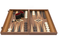 The Manopoulos Walnut Black and Oak Club Large Backgammon Set with Vinyl Deluxe Cups