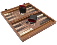 Jeu de Backgammon Compact de Club Manopoulos en Noyer Noir et Chêne avec Gobelets Deluxe en Vinyle
