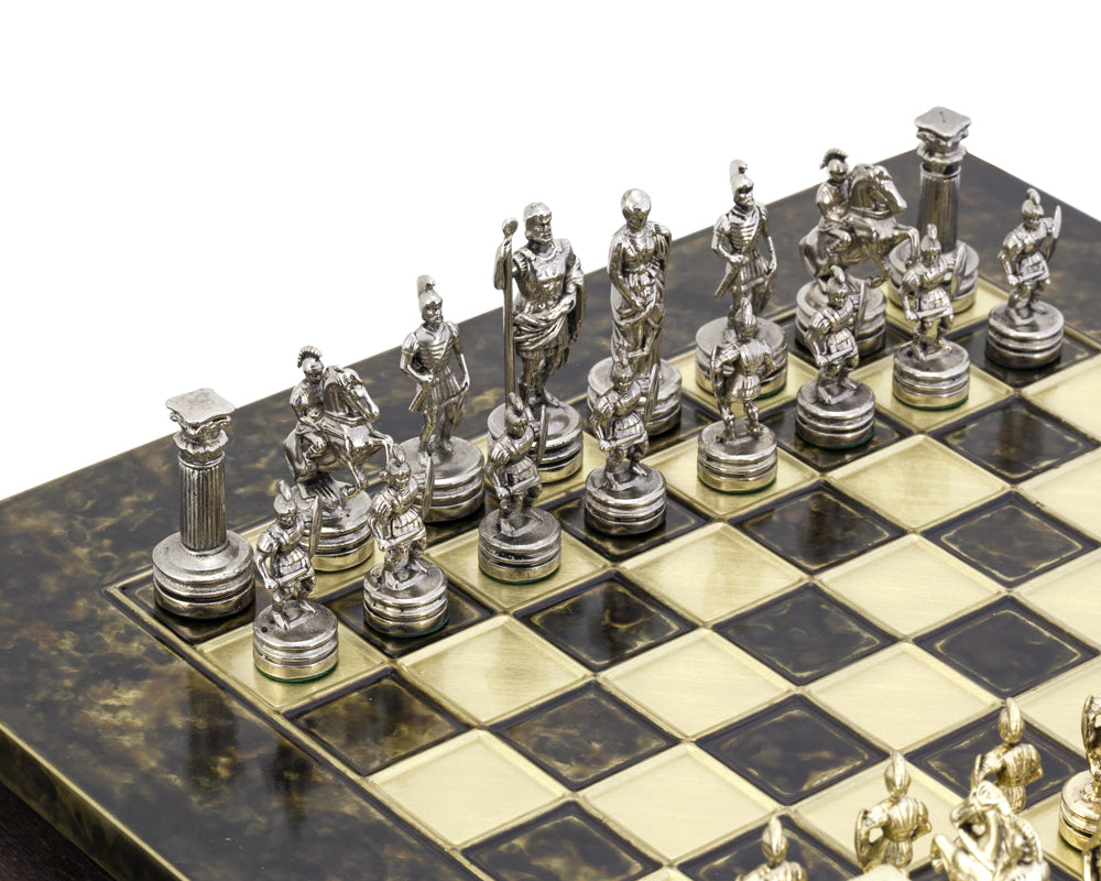 Jeu d'échecs en métal Manopoulos Greek Roman Army avec étui en bois - SMALL