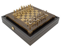 Manopoulos Jeu d’échecs en métal Armée gréco-romaine avec coffret de rangement en bois pour pièces d’échecs - Petit
