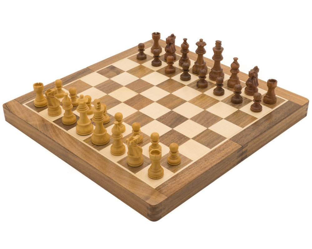 Jeu d'échecs de luxe en bois dur pliant de voyage 14 pouces - magnétique