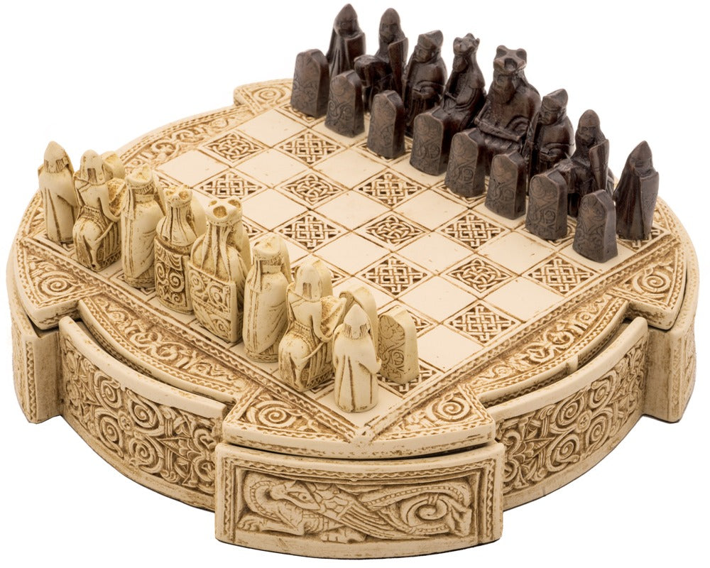 Jeu d'échecs celtique compact « Île de Lewis » 22,9 cm, couleur ivoire