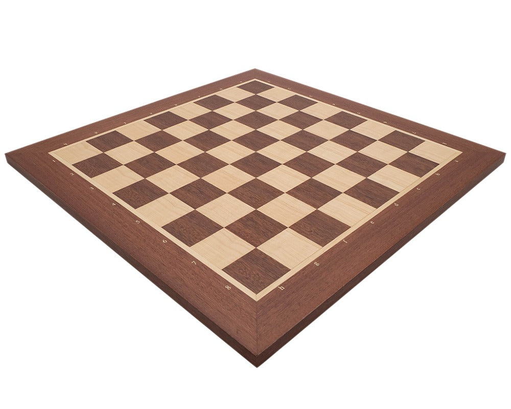 16 inch inlaid wooden chess board with notation, crafted from ebony, high-quality finish, suitable for 1849 Reproduction Staunton Chessmen.