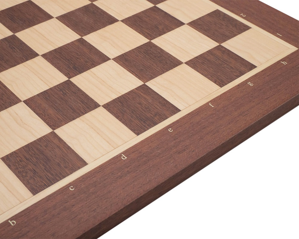 16-inch inlaid wooden chess board with notation, crafted from ebony, featuring beautifully detailed squares and high-quality finish.