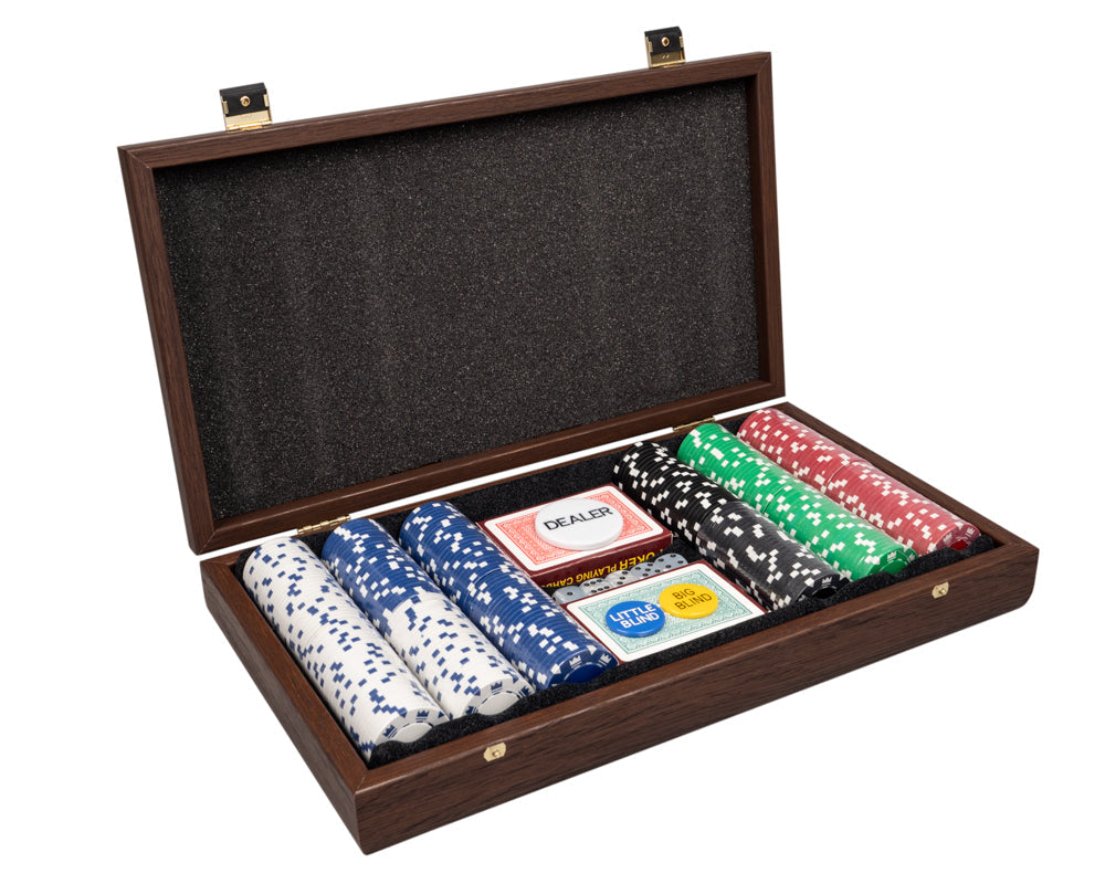 Compendium de poker de luxe dans un étui en noyer