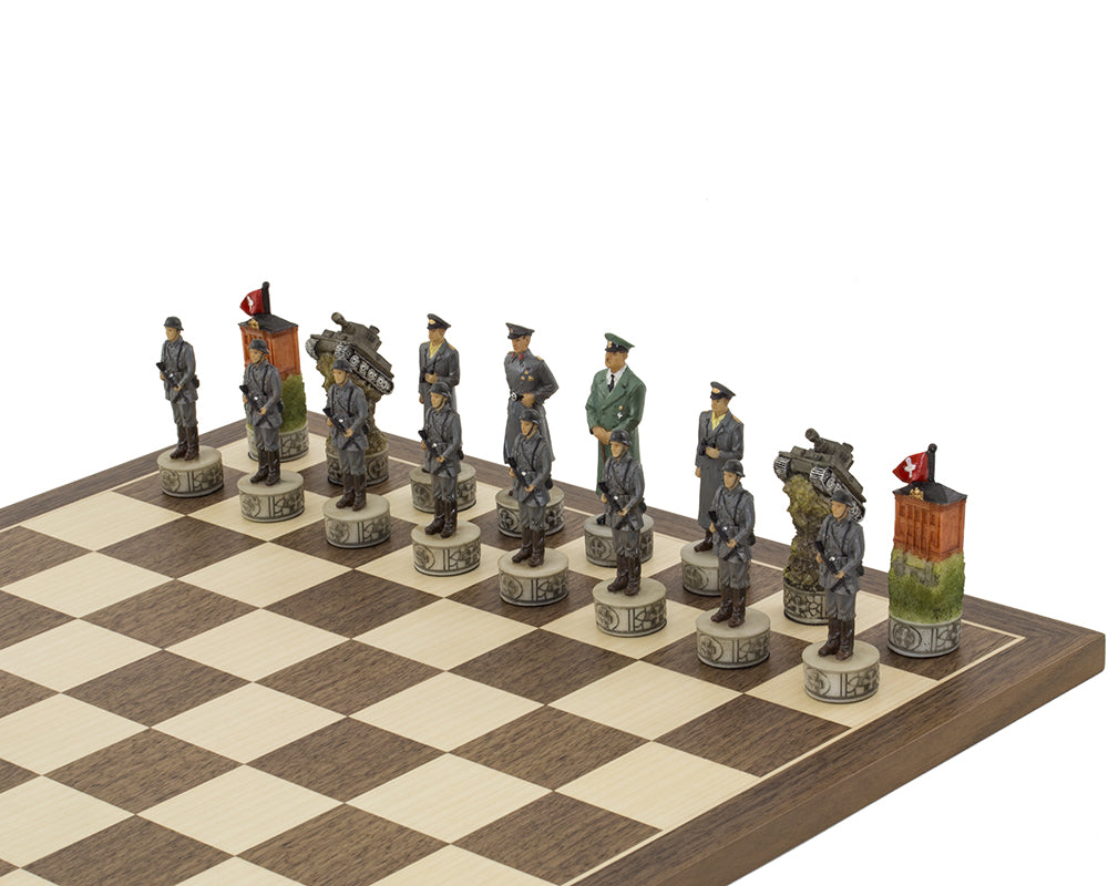 Pièces d'échecs peintes à la main sur le thème de la guerre entre Hitler et Roosvelt WW2 par Italfama
