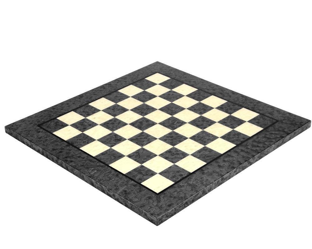 16.75 Inch Dark Grey Erable and Elm Wood Luxury Chess Board with High Gloss Lacquer Finish and 1.6 Inch Playing Squares, Crafted in Italy