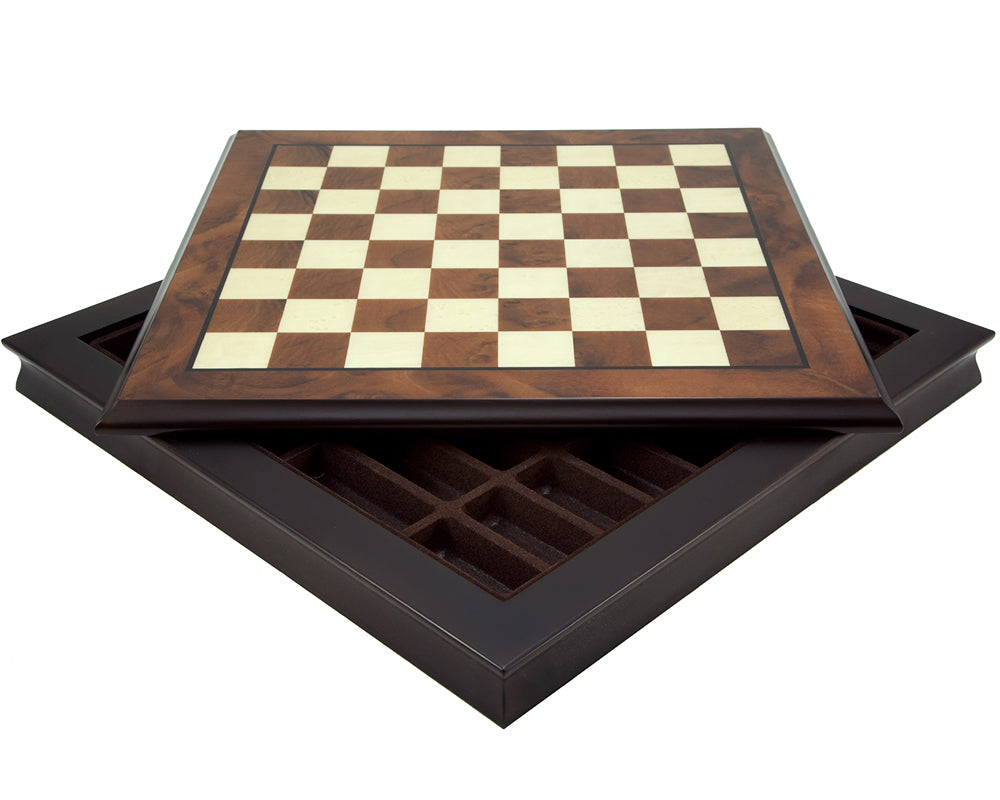 Cabinet d'échecs de 20 pouces en bois de bruyère et érable avec couvercle amovible