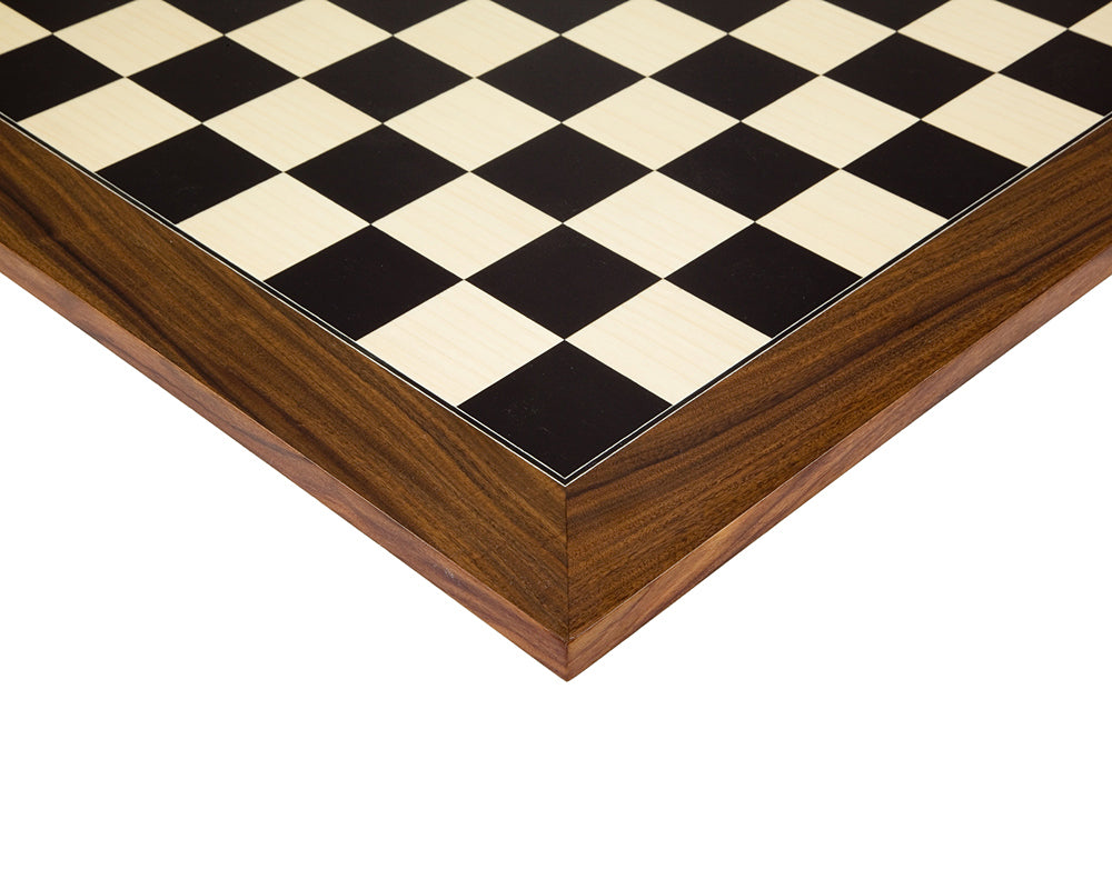 21.7 inch black anegre and palisander deluxe chess board with high gloss finish and 2.2 inch playing squares.