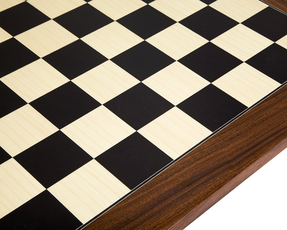 21.7 inch black anegre and palisander deluxe chess board with high gloss finish and 2.2 inch playing squares.