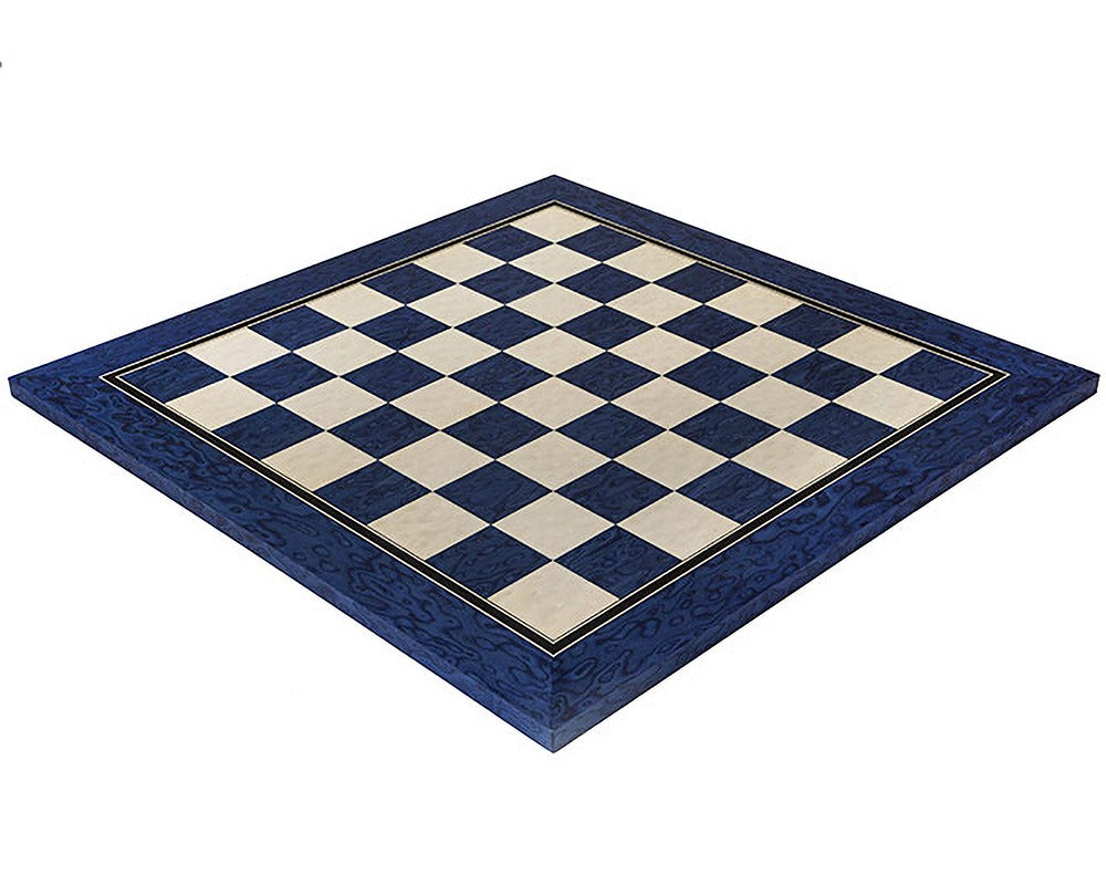 19.7 inch satin blue erable and maple deluxe chess board with 2 inch playing squares, beautifully crafted in Spain with a natural satin finish