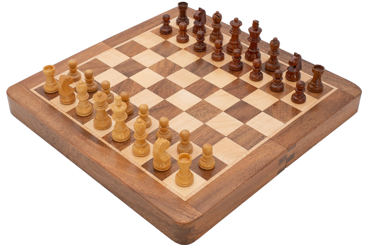 Jeu d’échecs de voyage pliable et magnétique en bois noble de luxe 25 cm