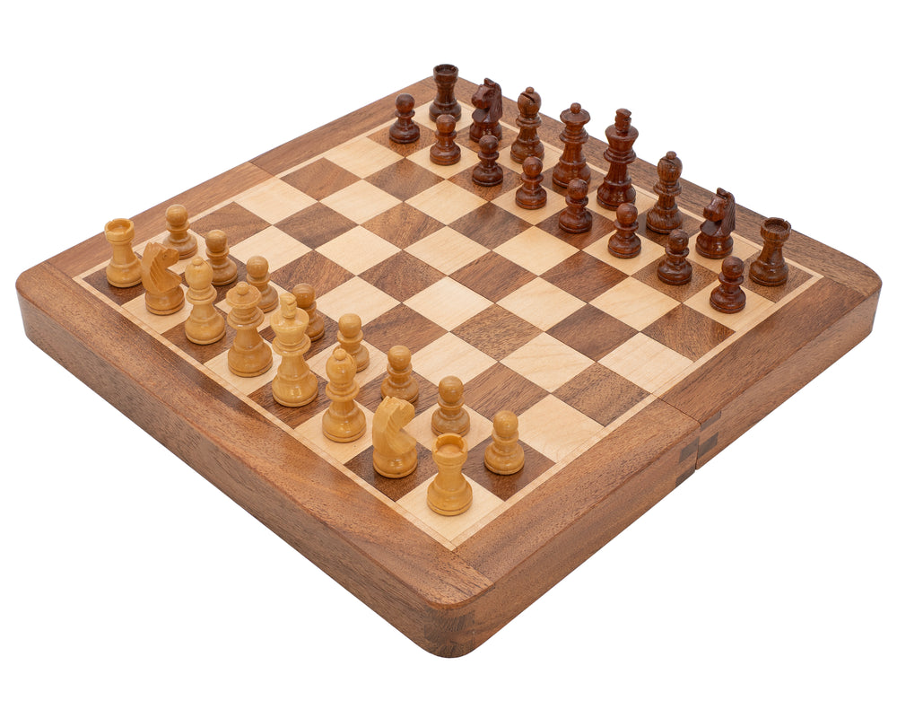 Jeu d’échecs de voyage pliable et magnétique en bois noble de luxe 25 cm