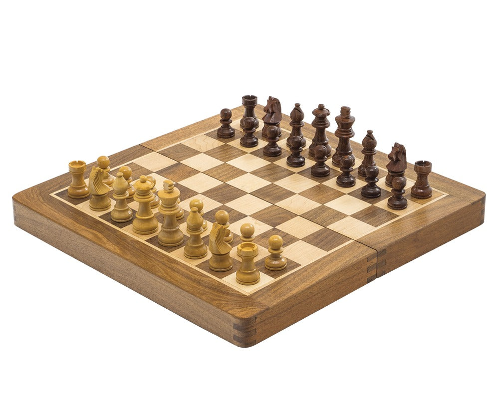 Jeu d'échecs de luxe en bois dur pliant de voyage 12 pouces - magnétique