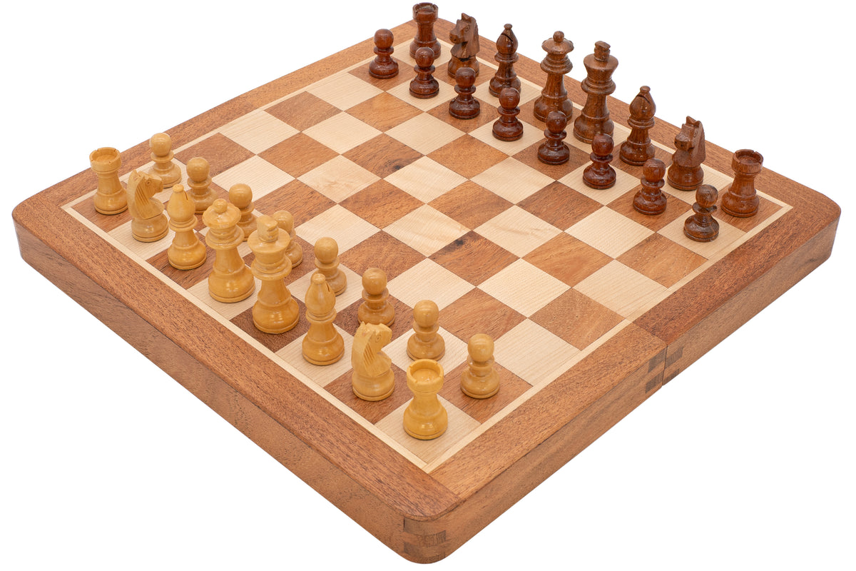 Jeu d’échecs de voyage pliant, magnétique, en bois massif — 30 cm, de luxe