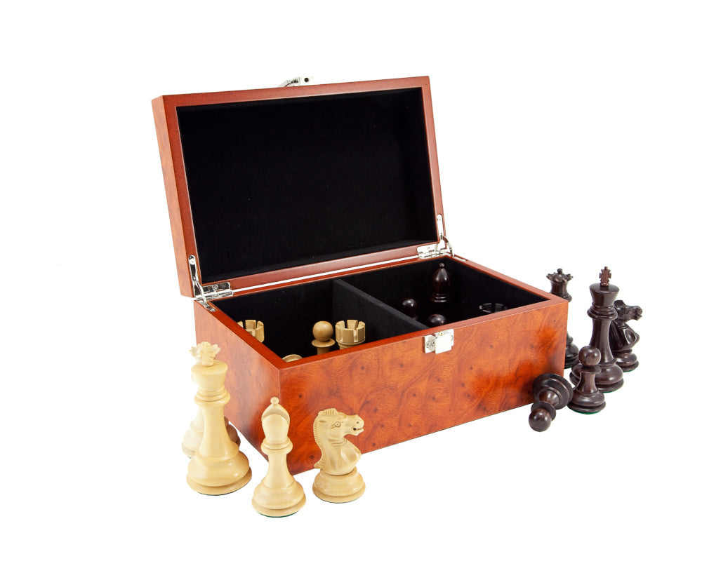 Coffret pour pièces d'échecs en bois de ronce avec couvercle à charnière Large