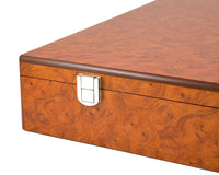 Coffret de rangement de luxe pour pièces d’échecs à compartiments, en loupe de bois de racine — 43 cm
