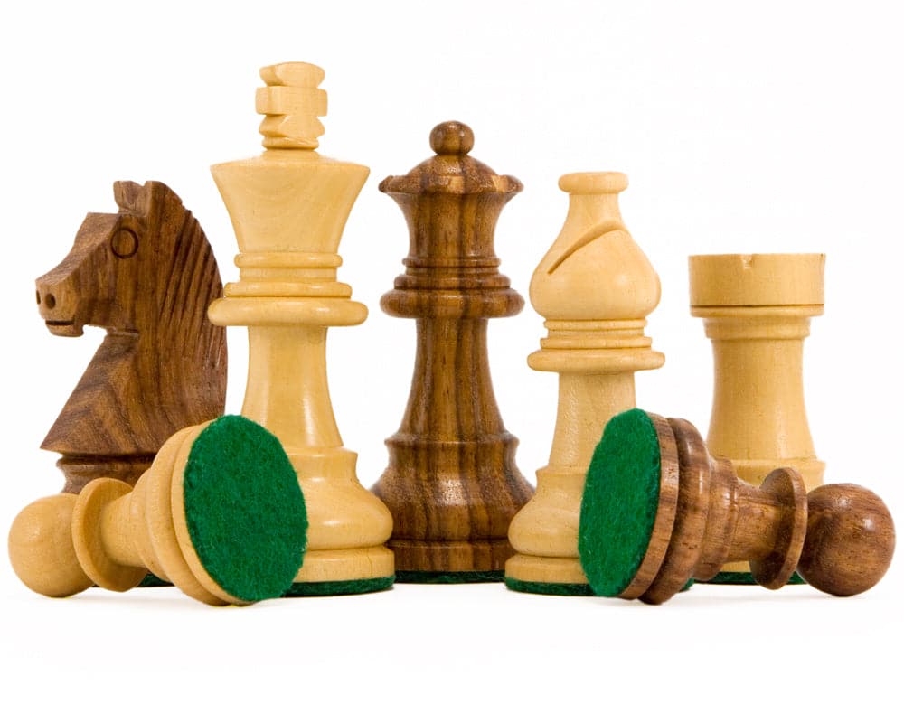 Down Head Knight Sheesham and Boxwood Staunton Chess Pieces 2.5 inch with green felt bases