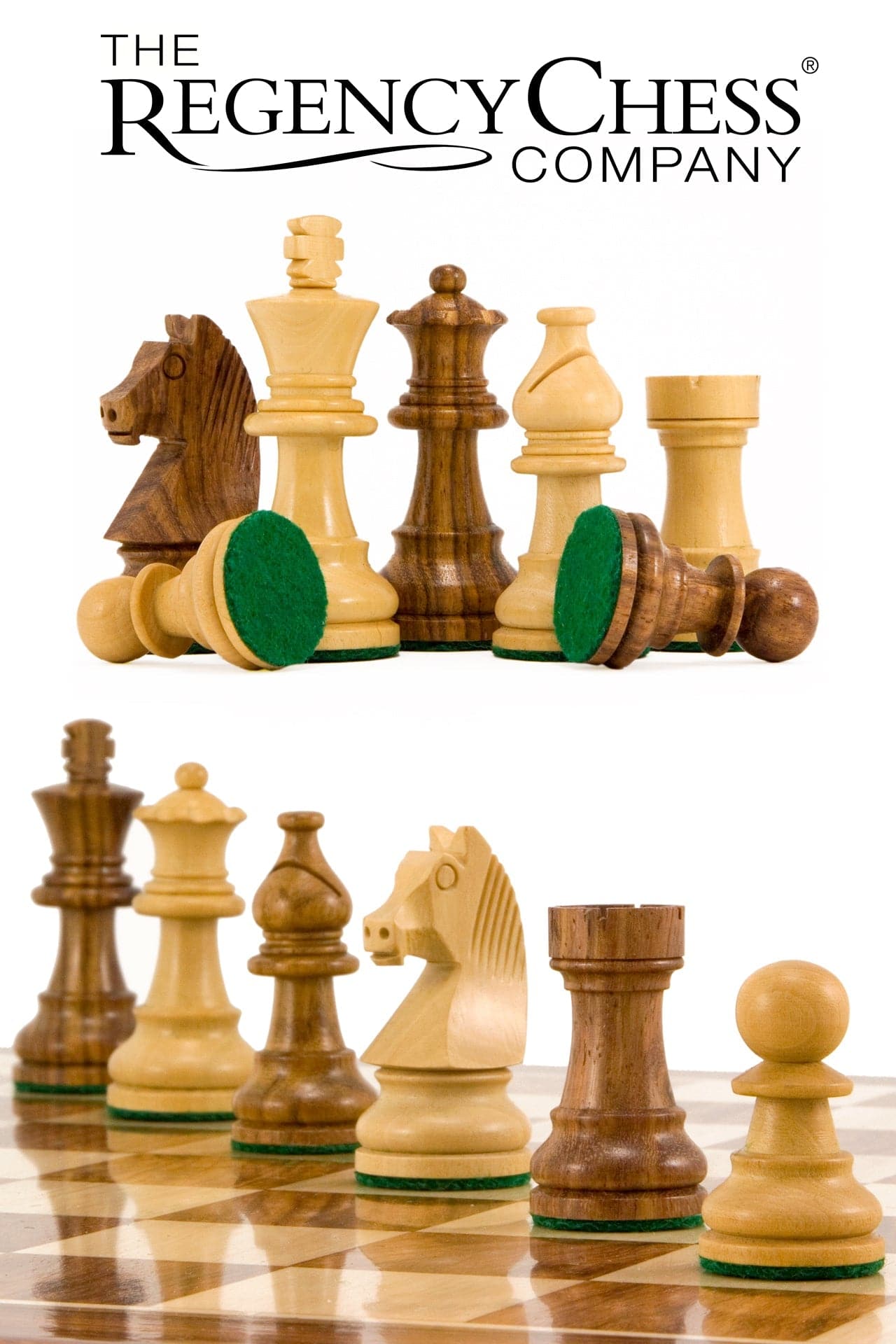 Down Head Knight Sheesham and Boxwood Staunton Chess Pieces 2.5 Inches from Regency Chess, Weighted and Felted, Perfect for 13-15 inch Boards