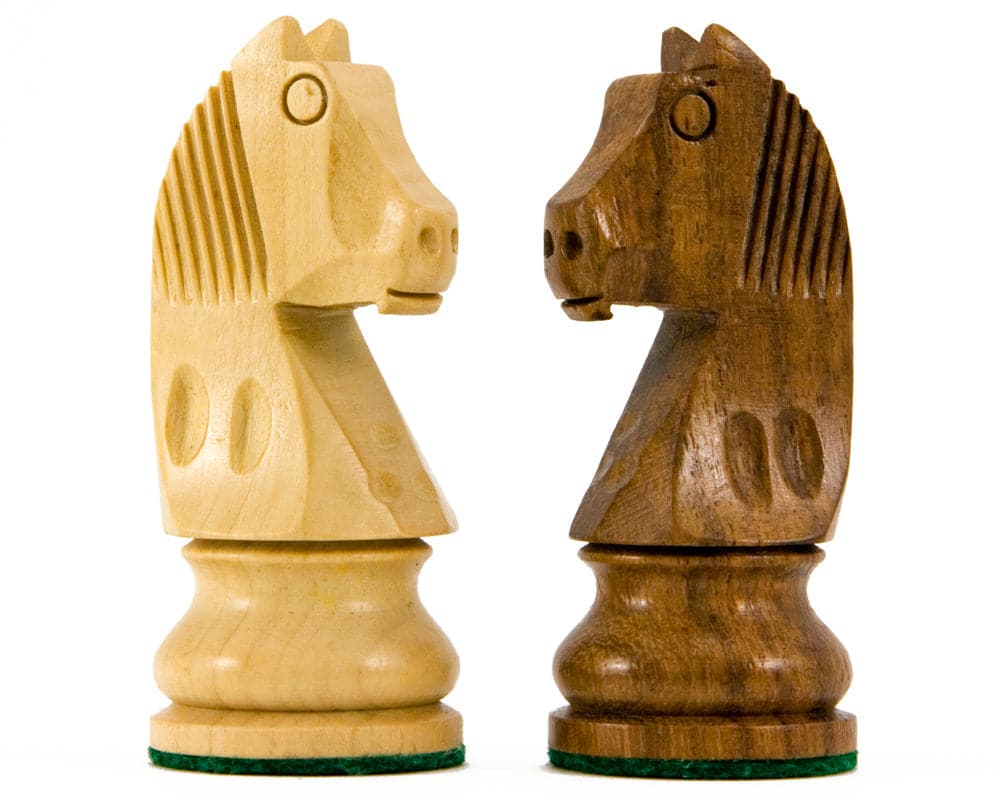 Sheesham and boxwood Staunton knight chess pieces from Down Head series, 3.25 inches, crafted from golden rosewood, ideal for 15 or 16" boards