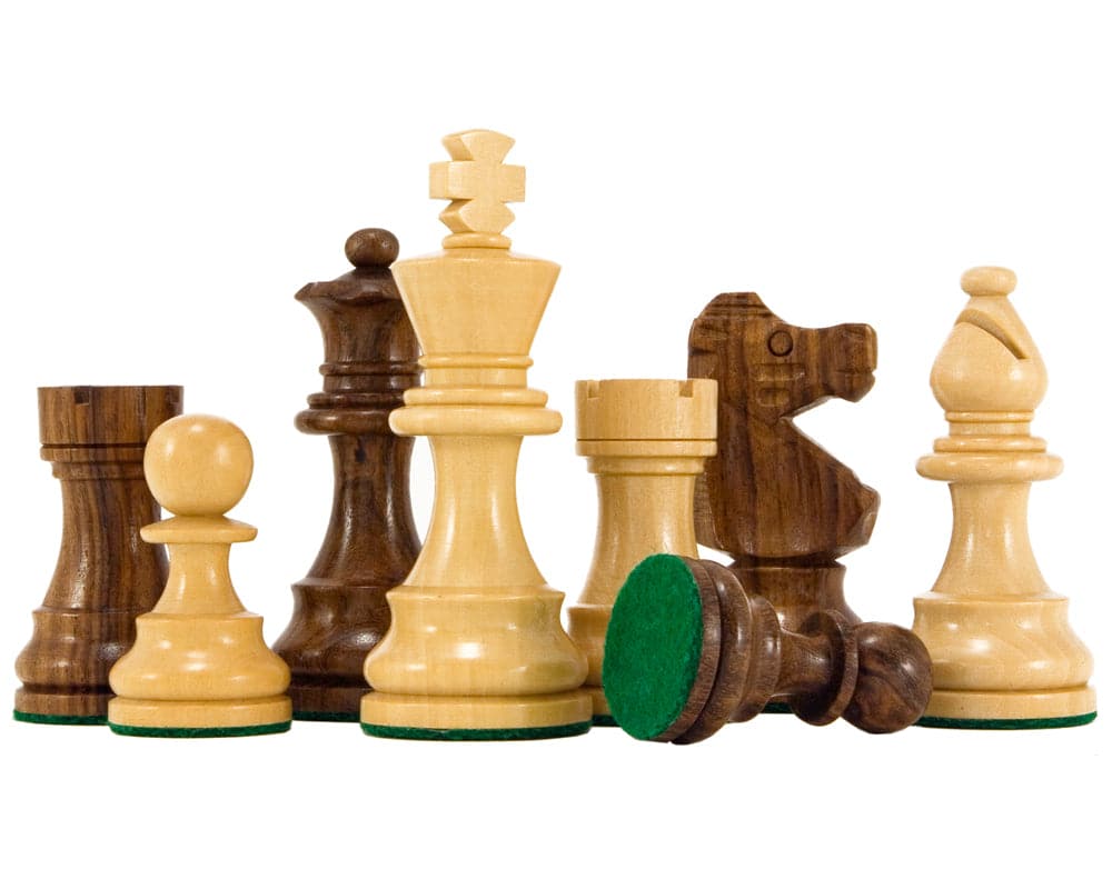 French Knight Series Golden Rosewood Chess Pieces, Staunton Design, Sheesham and Boxwood, 3.25 Inch King, Felted and Weighted Chessmen