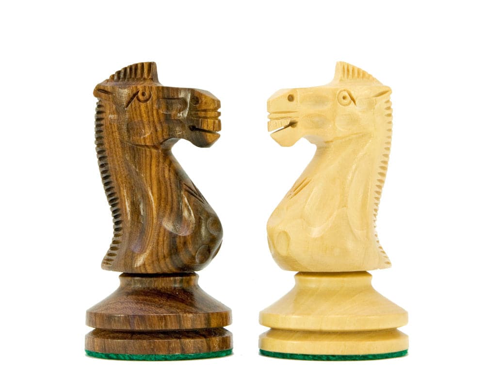 Sheesham and boxwood chess knights from Blackmore Series with double bases