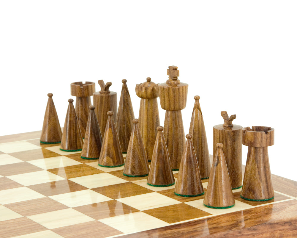 Pièces d'échecs en buis et sheesham de la série Art Déco 3.5 inches