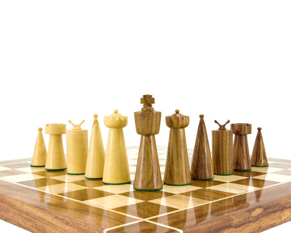 Pièces d'échecs en buis et sheesham de la série Art Déco 3.5 inches