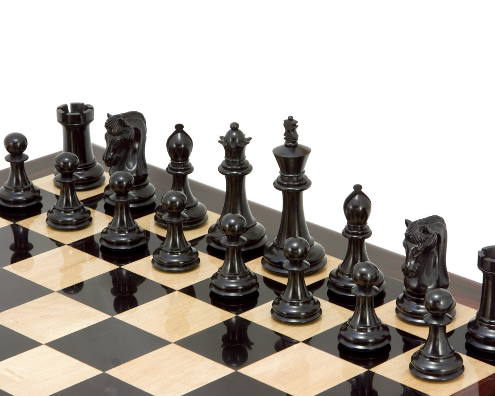 Pièces d'échecs en ébène de luxe Canterbury Knight Series 4.5 Inches