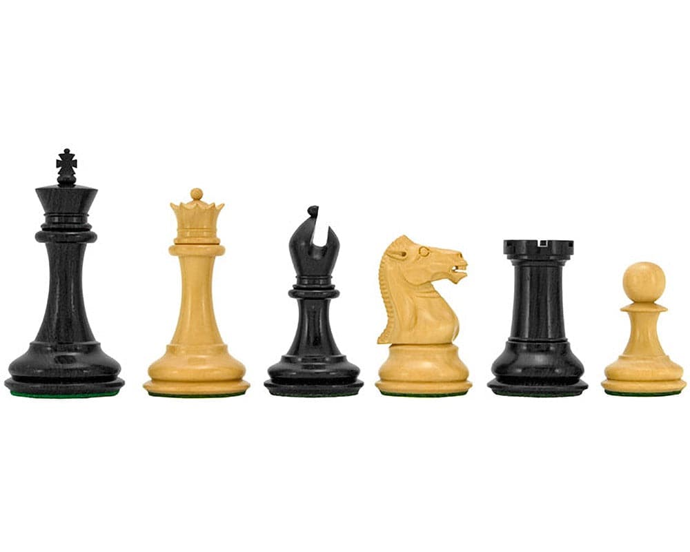 Sovereign Series Ebony and Boxwood Chessmen, Staunton Design, 3-Inch King, 20-Inch Board, Perfect Balance, Billiard Cloth Base.