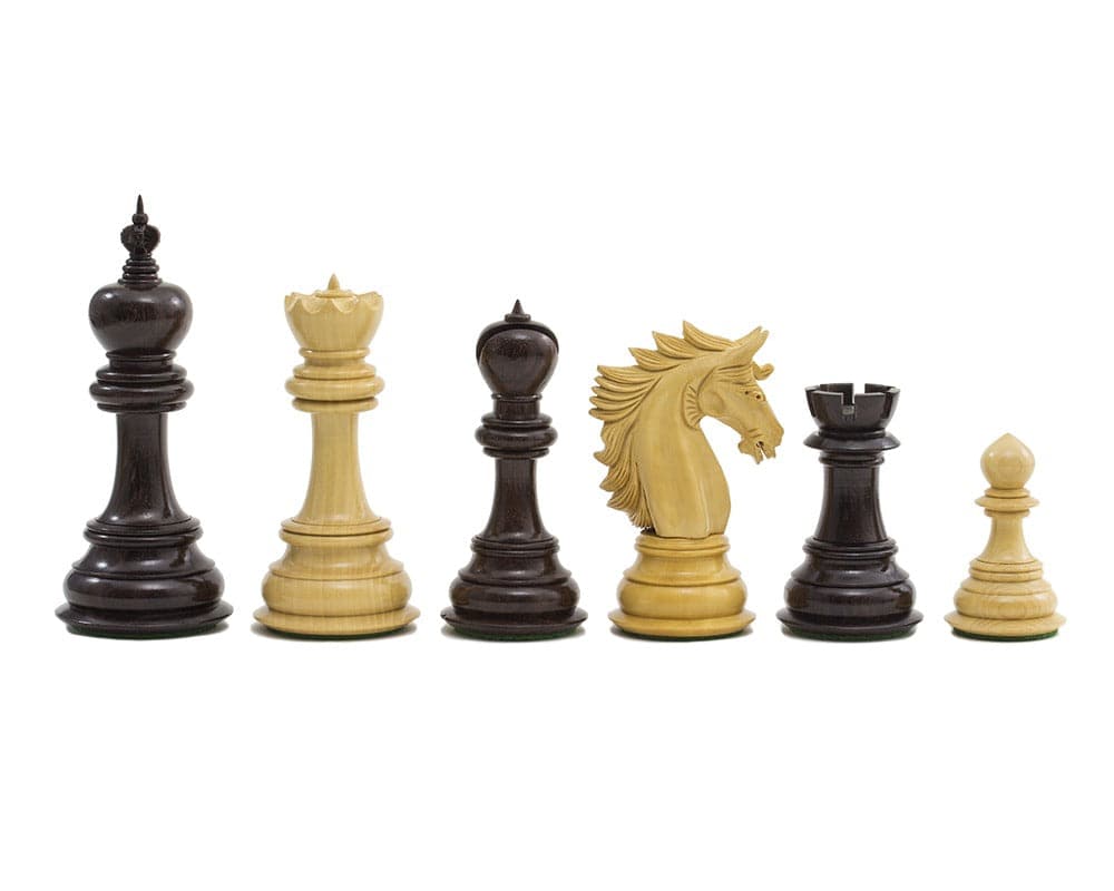 The Dubliner Rosewood Chess Men 4.7 inches set including ornate pieces and billiard cloth bases, ideally suited for a 23-inch board