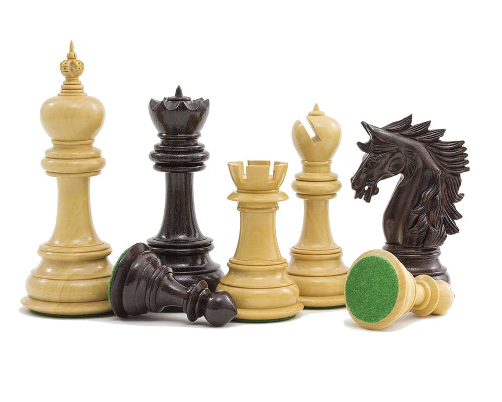 The Dubliner Rosewood Chess Men 4.7 inches with ornate design and billiard cloth bases