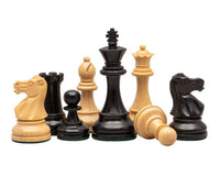 British Ebonised Chess Men in traditional Staunton design, featuring expertly carved and weighted boxwood pieces with a 3.5 inch king.
