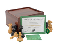 Pièces d’échecs 1850 London — réplique exacte, édition limitée numérotée, en ébène — 8,9 cm. Coffret de rangement pour pièces d’échecs inclus