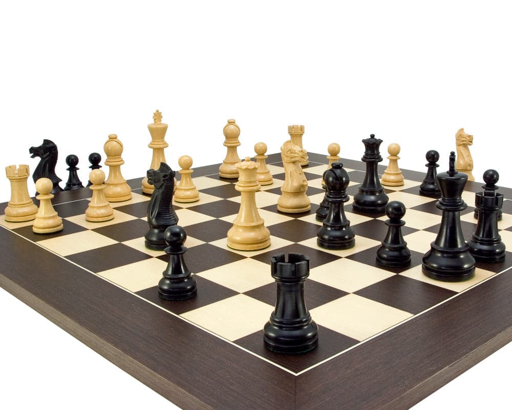 Frankfurt Grand Wenge Chess Set with 4-inch ebonized Staunton chess pieces on a luxurious wenge board