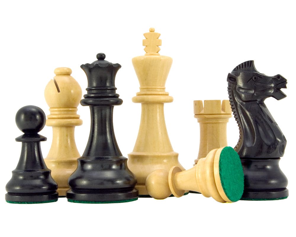 Frankfurt Grand Wenge Chess Set pieces with classic Staunton design, featuring an imposing 4 inch king, beautifully handcrafted and weighted for balance.