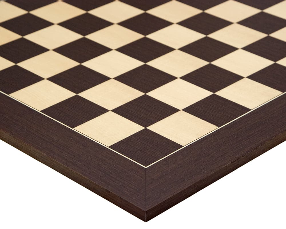 Luxurious wenge chess board with a non-reflective satin finish, perfect for classic Staunton design chess sets